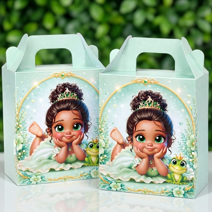 Personalizados A Princesa e o Sapo baby - Tiana - CAIXA MALETINHA SURPRESA Pegue e Monte - Lembrancinhas