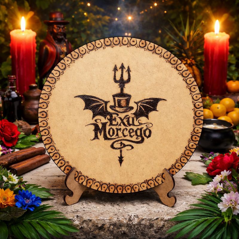 Exu Morcego Quadro Decorativo p/ Ofertório Altar Tronqueira 20 cm MDF Decoração Umbanda Placa Decorativa Personalizada