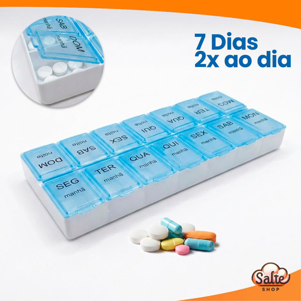 Porta Comprimido Semanal 7 Dias Organizador de Remédios Manhã e Noite 14 Divisórias Guarda Capsulas