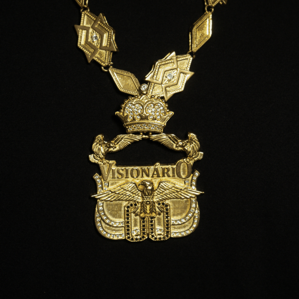 Corrente Com Pingente 00 Buzera Aguia Visionario  Pingente Cravejado Cordão Moeda Antiga Ouro 18k