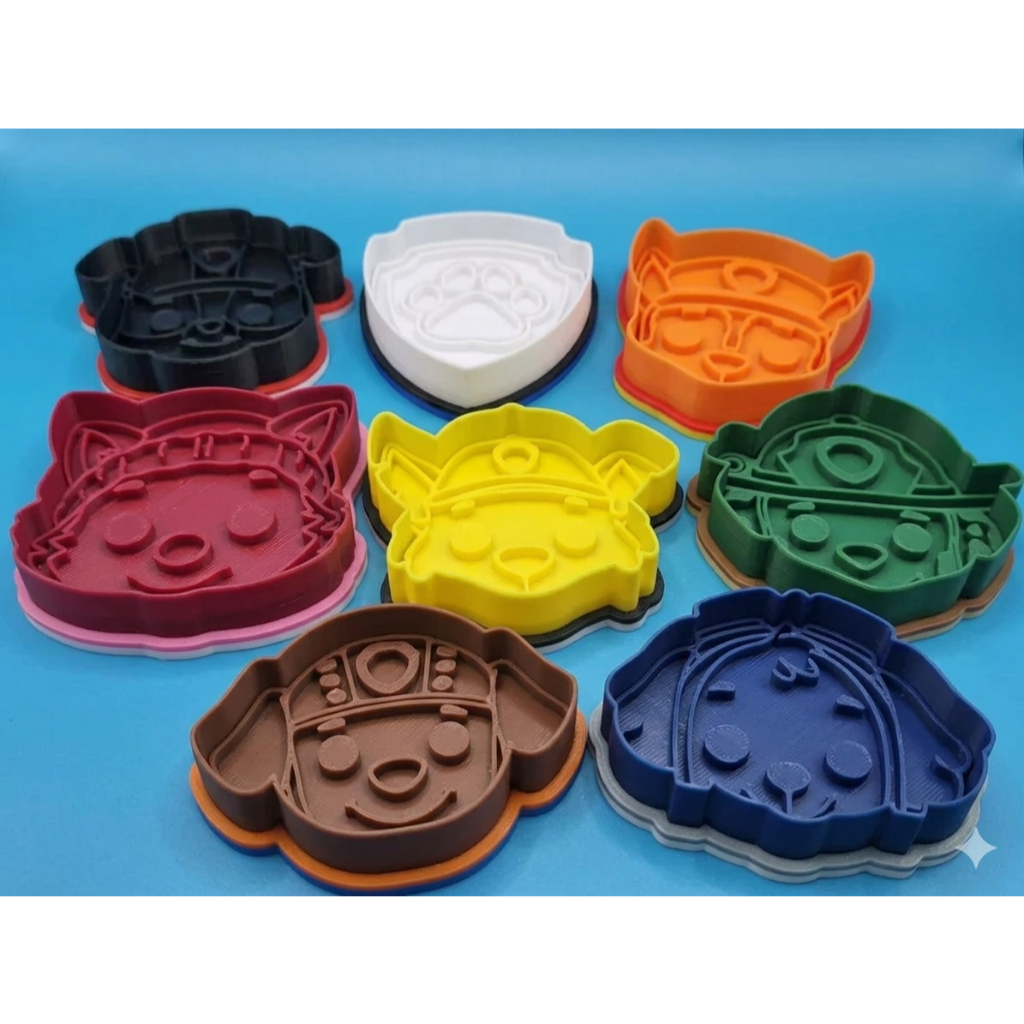 Kit 8 Cortador Biscoito Molde Forma PATRULHA CANINA COMPLETO Marcador Carimbo Pasta Americana Massa