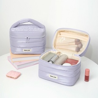 Necessaire Puffer Acolchoada de Viagem Bolsa de Maquiagem Metalizada