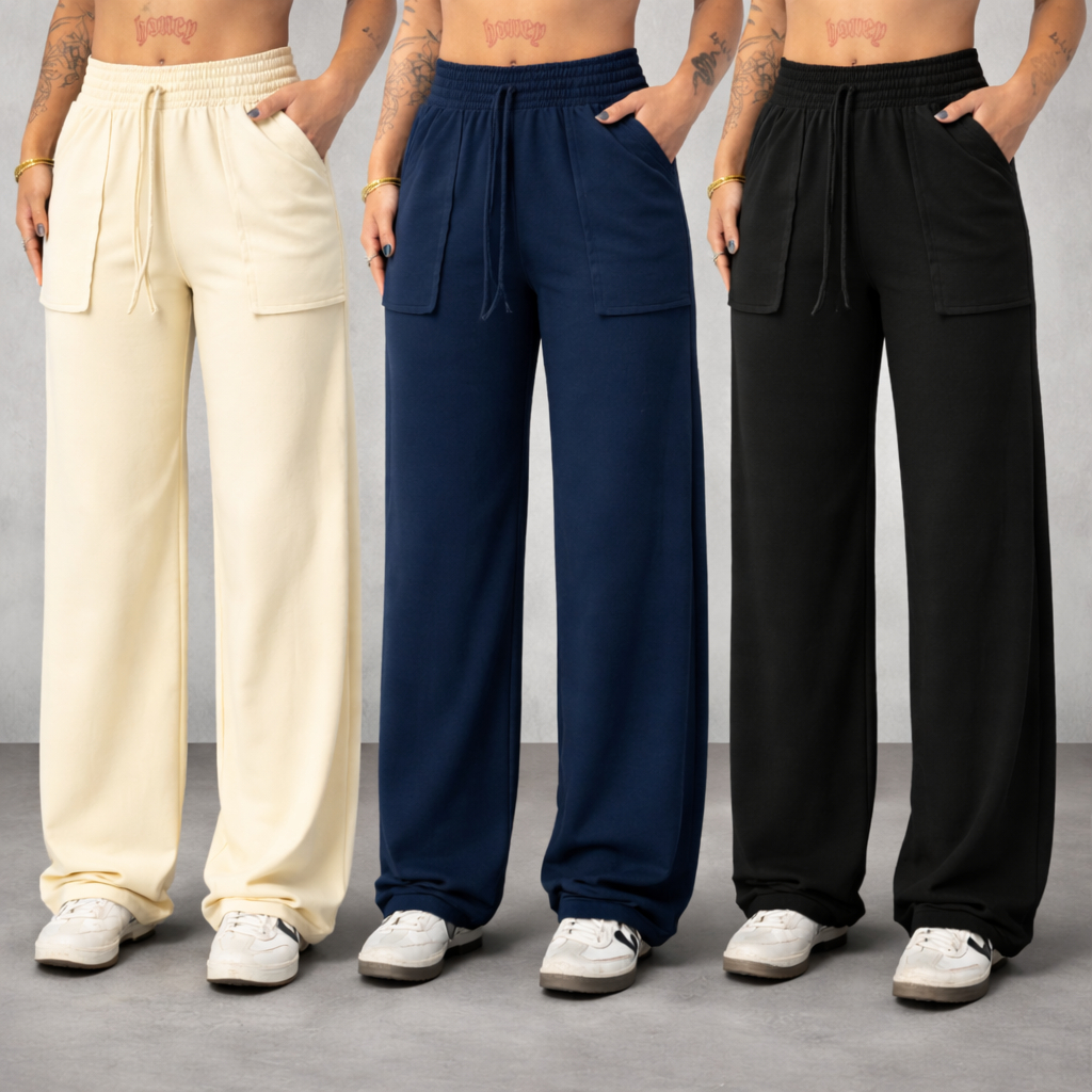Calça Pantalona Moletinho Peluciada Cintura Alta Feminina Barra a Fio Elegante e Confortável