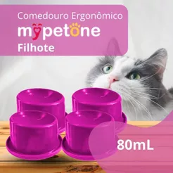 4 Comedouro Gato Filhote Ergonômico 80ml Mypetone Rosa
