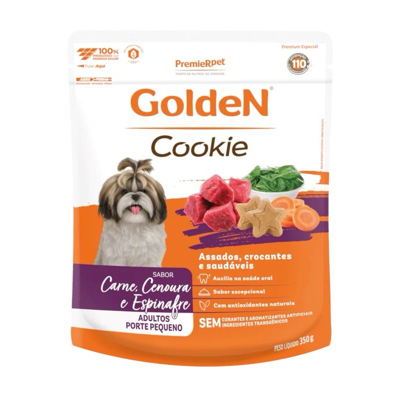 GoldeN Cookie Cães Adultos Carne, Cenoura e Espinafre – Sabor e cuidado em cada mordida 350 grs.
