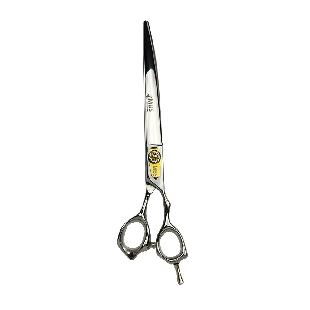 Tesoura Curva Banho e Tosa MBS Pro Grooming Prata e Dourado 7,5 Polegadas