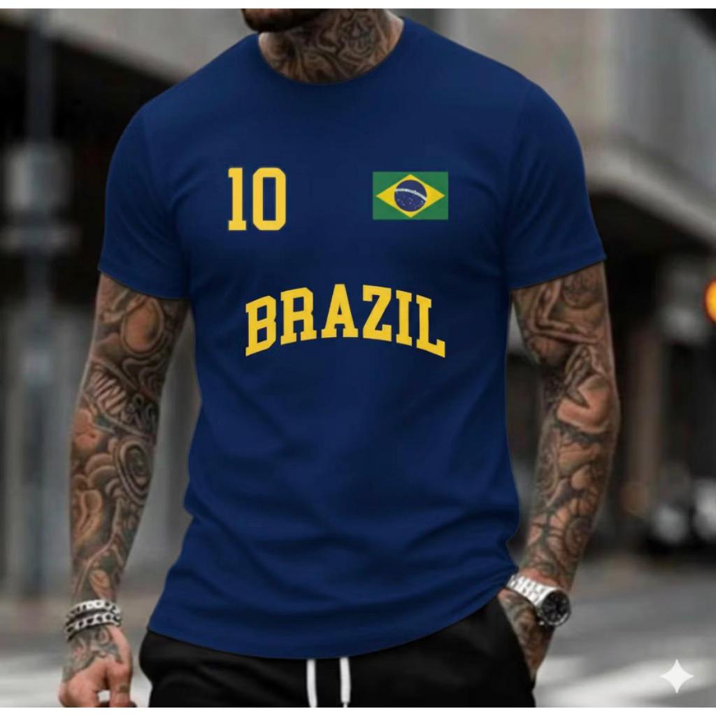 Camiseta Masculina Brasil Copa do Mundo Hexa Blusa Numero 10 Bandeira Algodão