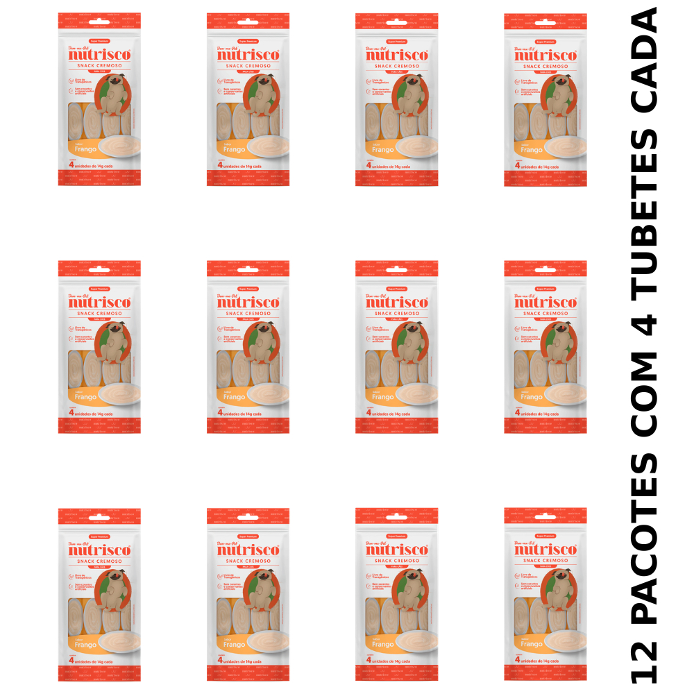 PROMOÇÃO! Petisco Cremoso Nutrisco para Cães FRANGO 56 g 12 Pacotes com 4 tubetes Cada