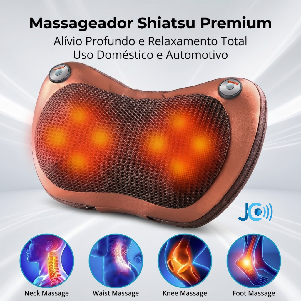 Almofada Massageadora De Pescoço E Lombar corporal Shiatsu Veicular Bivolt 110V/220V ENVIO IMEDIATO