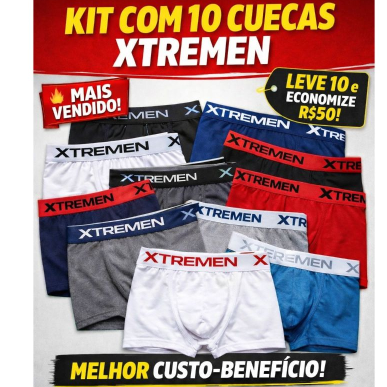 Kit 10 Cueca Box Boxer Lisa Microfibra e Algodao