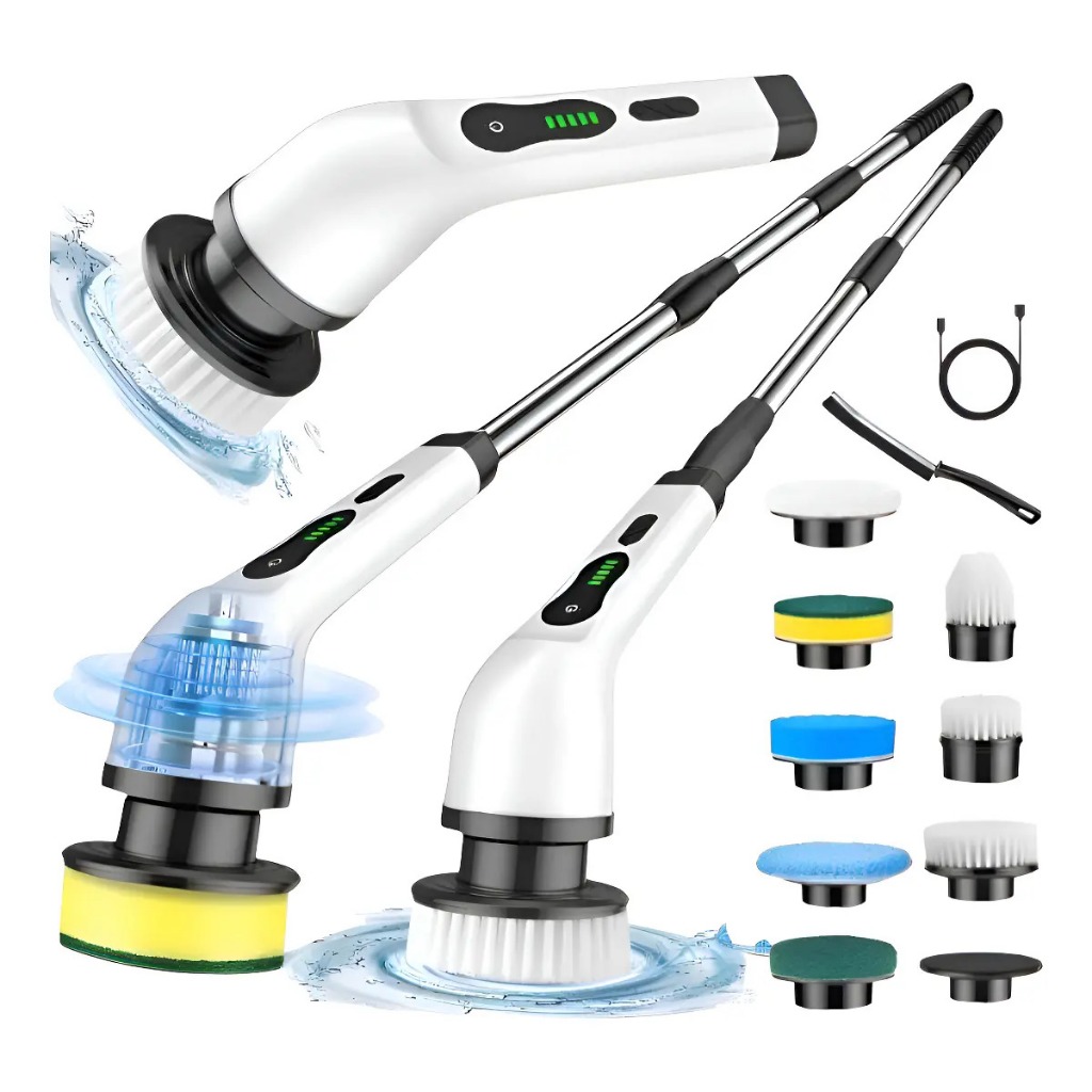 Escova Limpeza Elétrica USB 9 em 1 Mop Giratório Multifuncional Recarregável Limpeza Banheiro Cozinha Limpeza Profunda