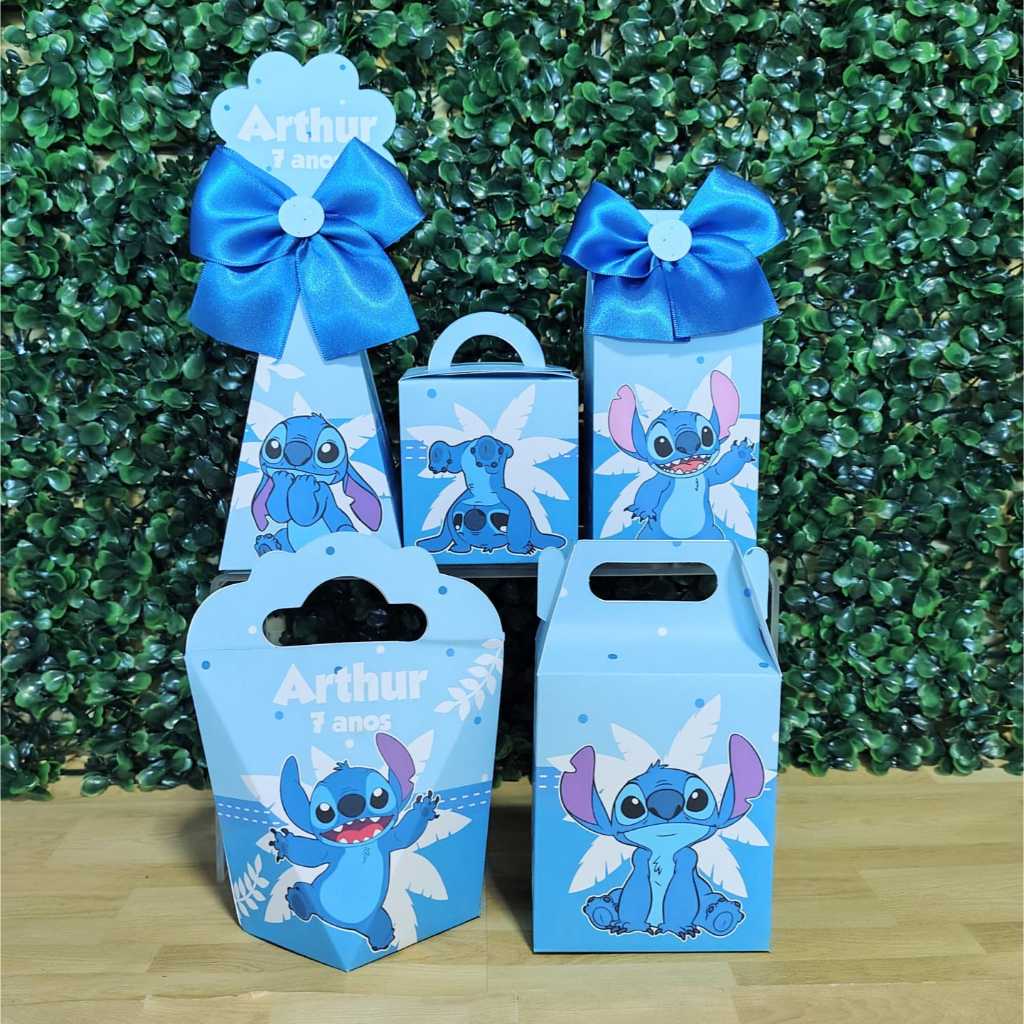 PEGUE E MONTE Kit Caixinhas Personalizadas para Festa Stitch Azul Caixas para Lembrancinhas de Aniversário