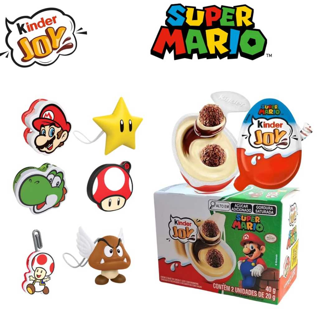 Kinder Joy Super Mário Original Ferrero Chocolate com Surpresa Kit com 2, 4, 6 e 8 unidades de 20g