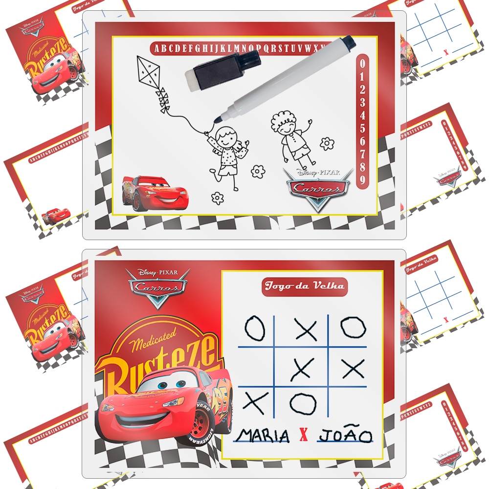 Kit 30 Lousa Mágica Catalogada + Caneta E Apagador Lembrancinha Festa Infantil McQueen Carros Disney