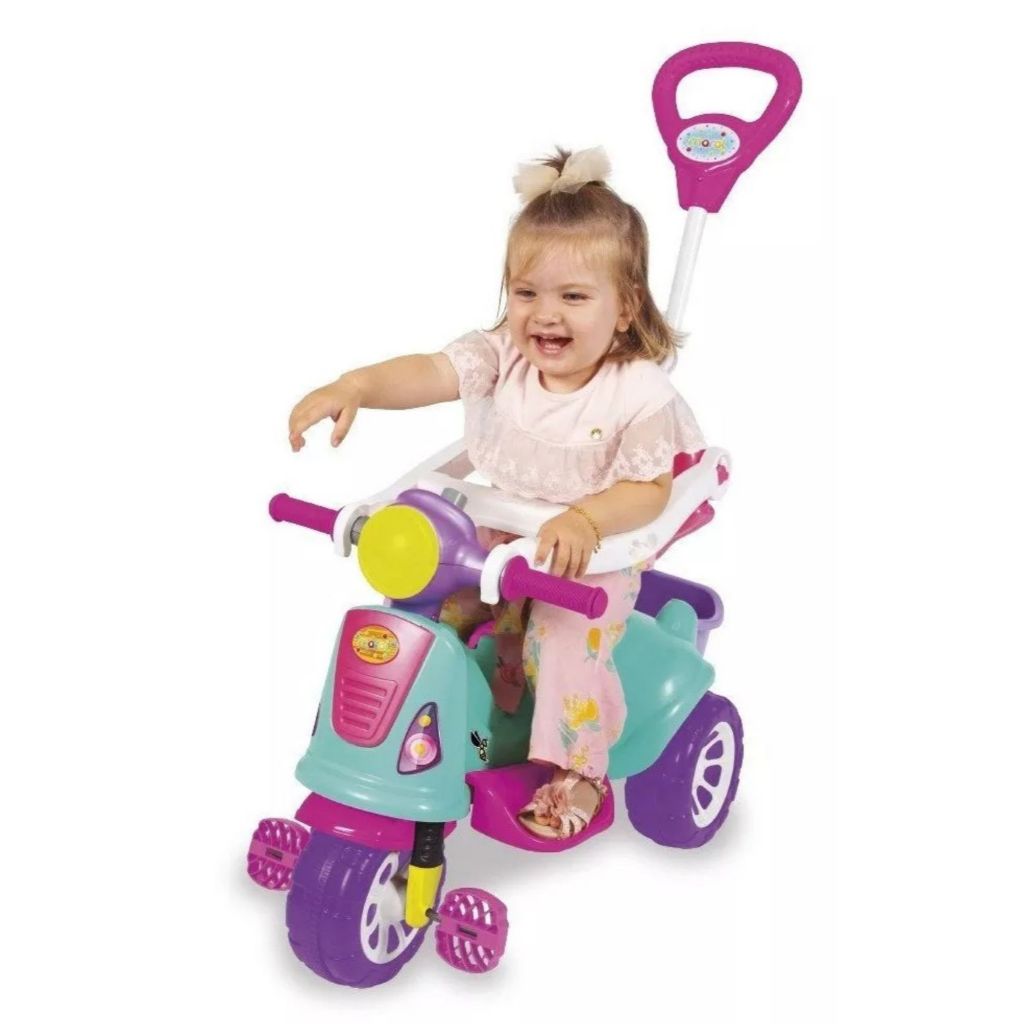 Carrinho de Passeio Maral Avespa Menino e Menina Triciclo Infantil Empurrador Pedal Proteção Lateral