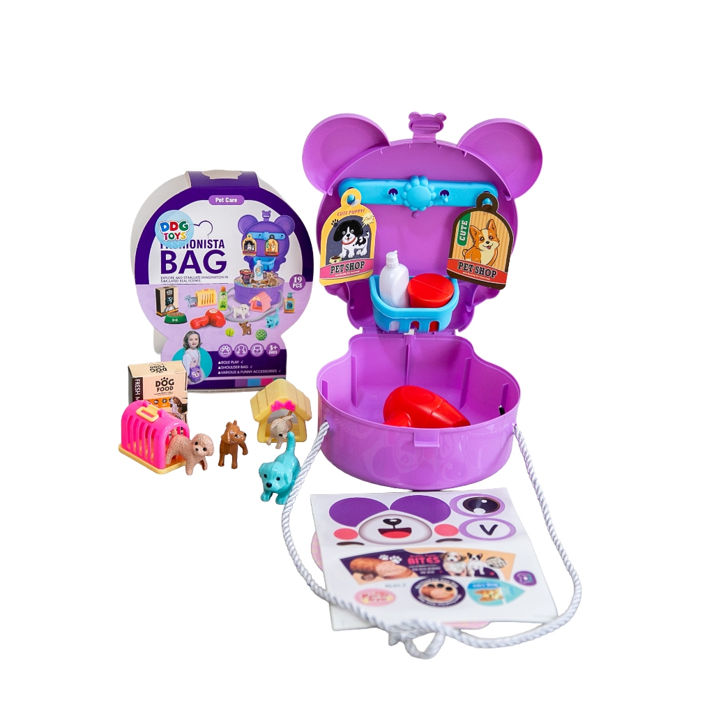 Maleta Infantil Pet Shop e Salão de Beleza 20 Peças Kit Completo Brinquedo Educativo Portátil