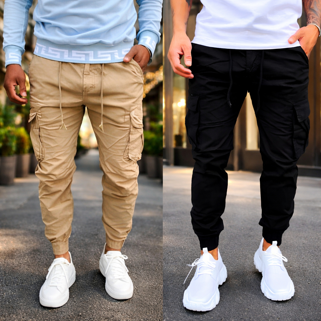 CALÇA CARGO JOGGER SARJA COM PUNHO MASCULINA SKATE