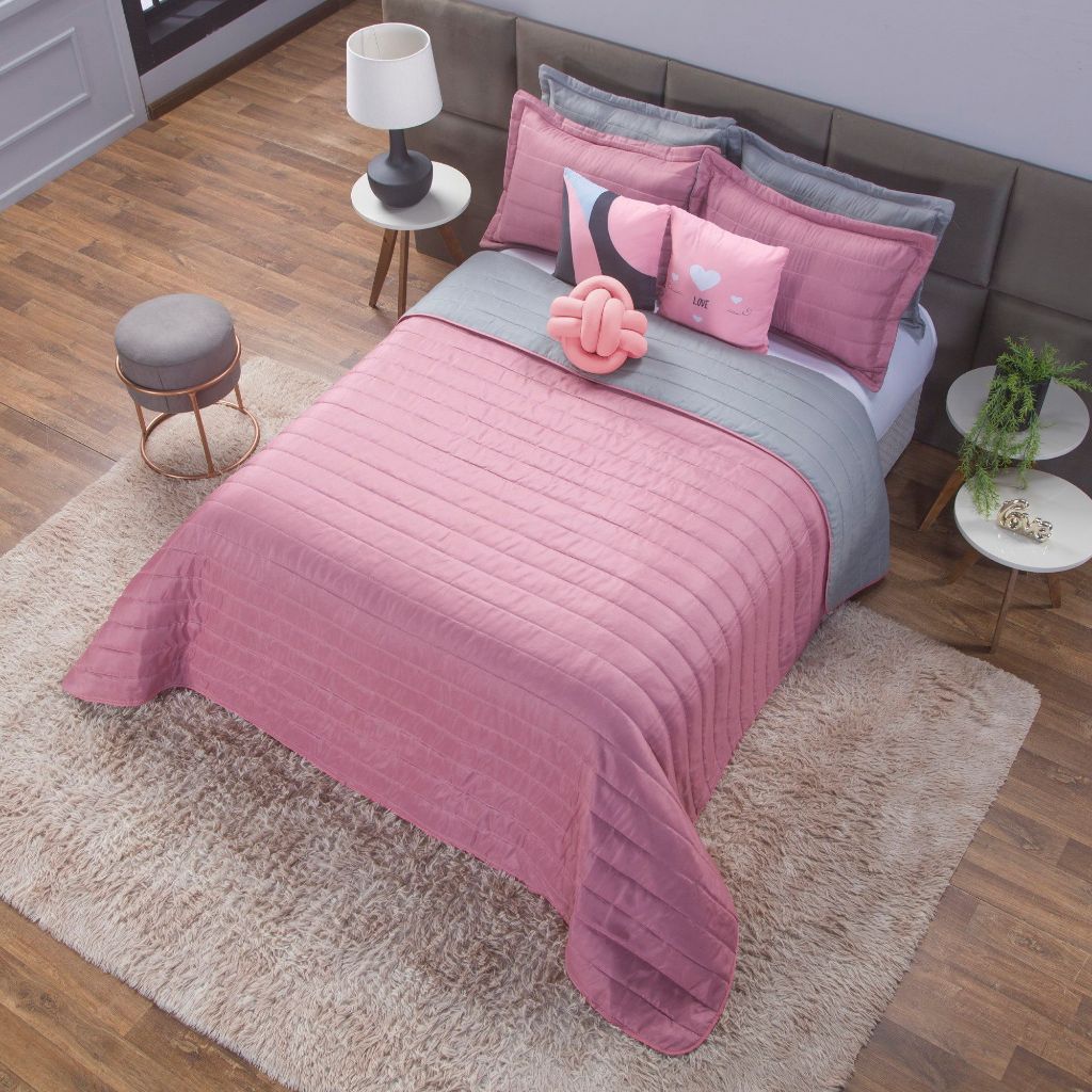 Kit Cobre Leito Romance Queen Super King 8 Peças 100% Poliéster Cobreleito Macio Quarto Casal Grande