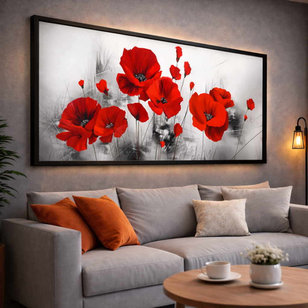 Quadros Decorativos Sala Quarto Flor Papoula Vermelha Promoção