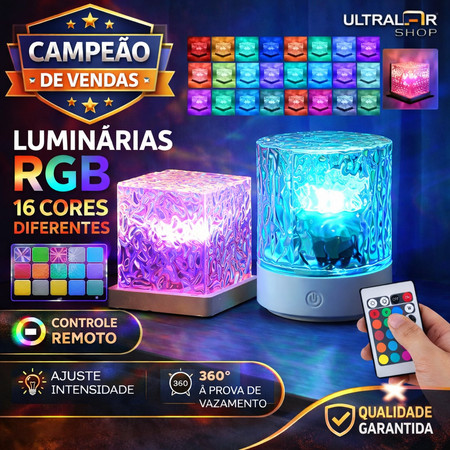 Luminária LED Oceano Aurora RGB Mesa Controle Remoto 16 Cores Efeito Ondas