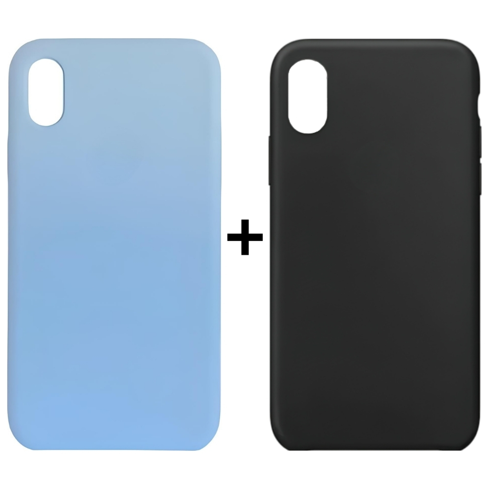 Kit 2 Capinhas de Iphone XR Azul Céu e Preto Fechada nas Laterais Case Aveludada e Silicone Proteção