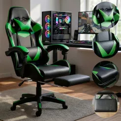 Cadeira Gamer Escritório Ergonômica Reclinável Em Couro Confortável Com Apoio Para Pés