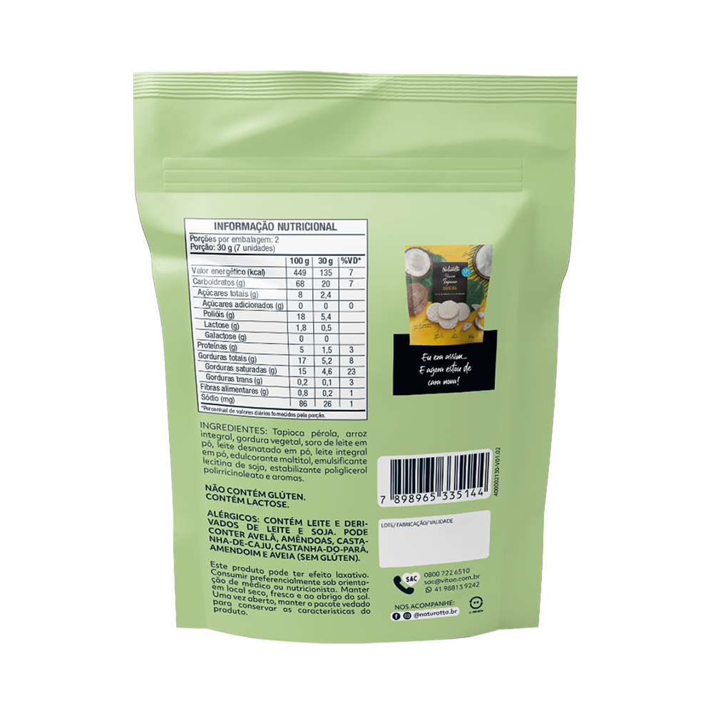 Biscoito Tapioca com Coco Zero Açúcar Naturatta 60 g