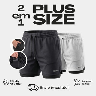 Bermuda 2 em 1 lisa  plus size g1 g2 g3 shorts camada dupla com compressão para academia e corrida