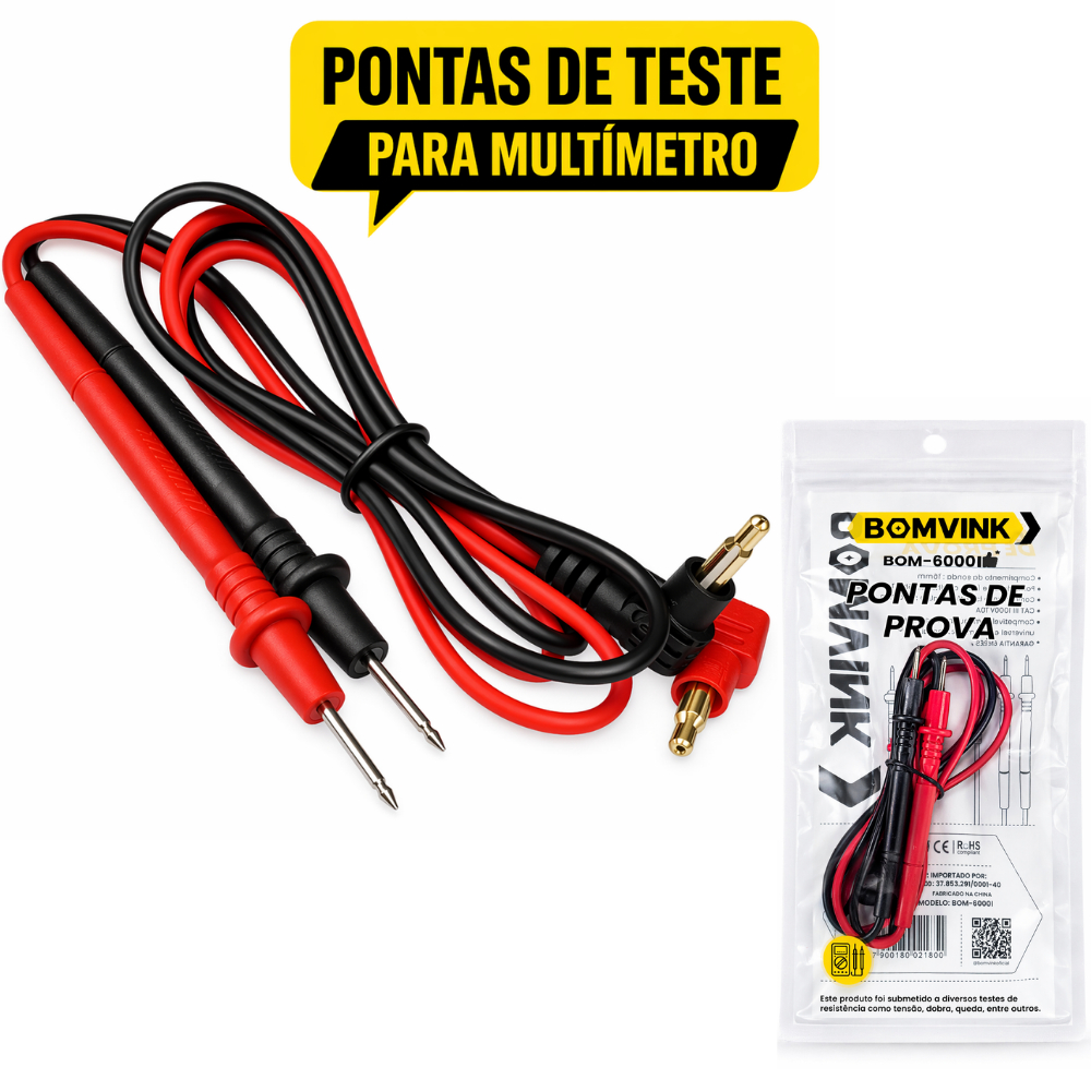 Ponta de Prova Pino 90° 16A Ponta Agulha Banana 4mm Cabo Multímetro BOM-6000 Bomvink