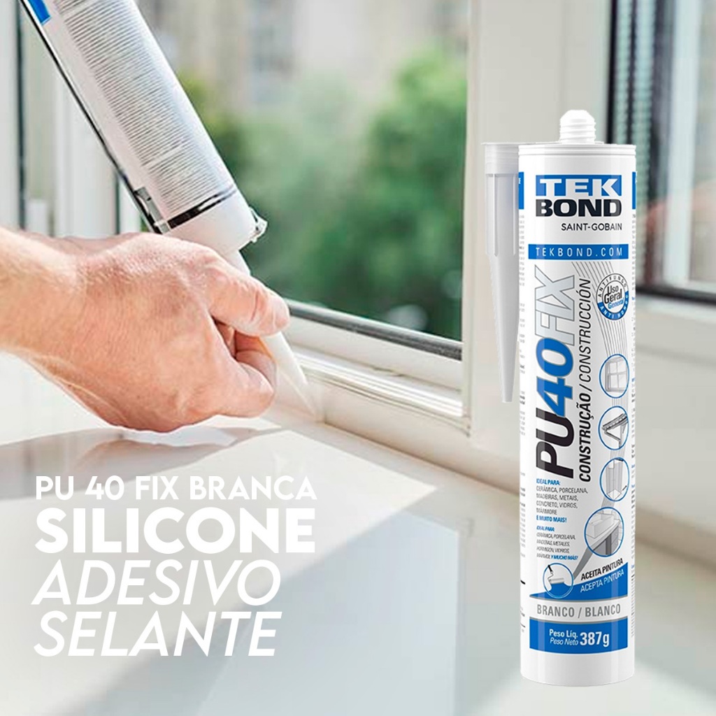 Silicone Adesivo Selante Pu 40 Fix Branca Tekbond Construção