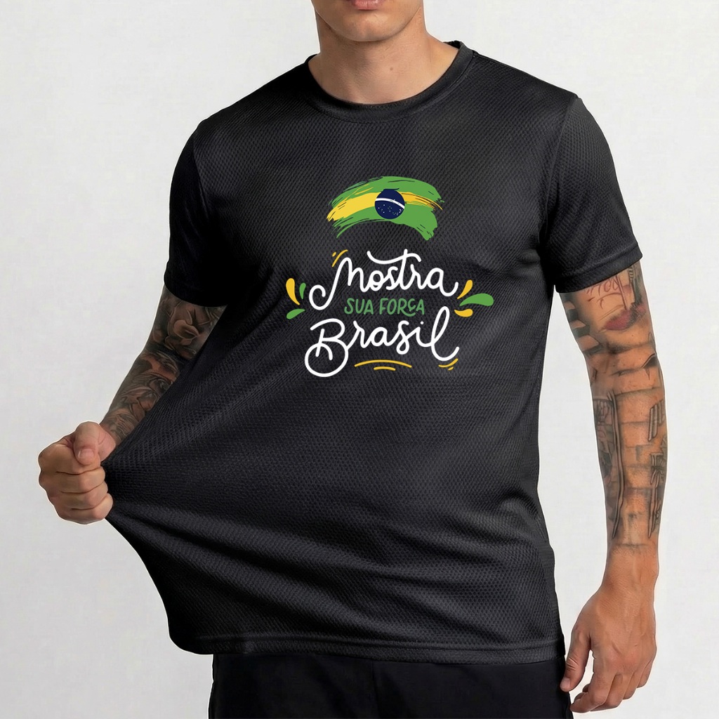 Camiseta Masculina Seleção Brasileira Dryfit Mostra Sua Força Brasil Malha Técnica Copa 2026