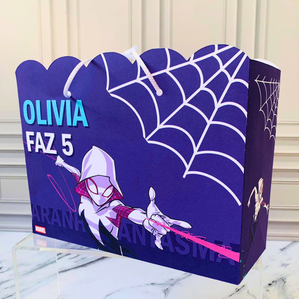 Sacolinha Aranha Fantasma Personalizado | Lembrancinha | Mimos | Aniversário Spider-gwen  Aranhaverso