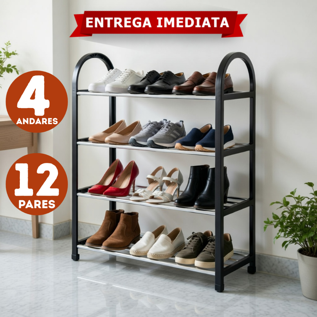 Sapateira 4 Andares Multiuso 12 Pares Desmontável