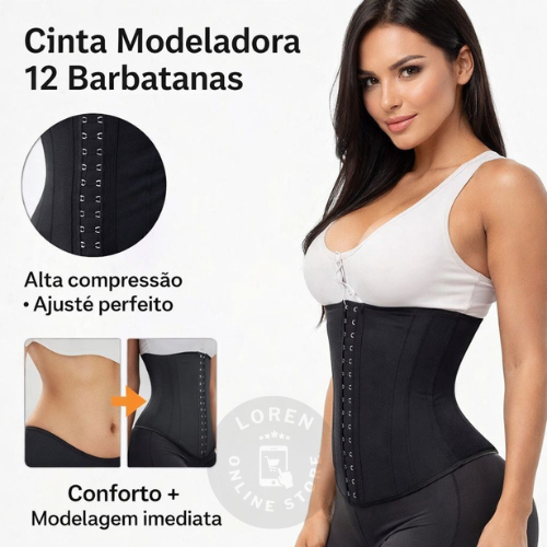 Cinta Modeladora Feminina 12 Barbatanas Redutora de Medidas Afina Cintura