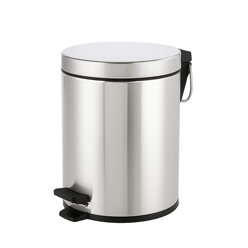 Lixeira de Aço Inox 5 Litros Redonda com Pedal Balde Interno Removível Base Antiderrapante para Banheiro