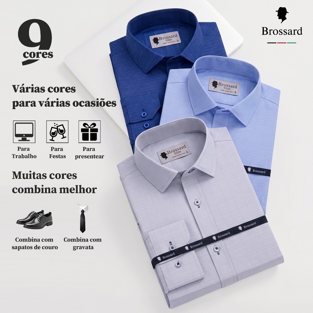 Camisa Social Masculina Algodão Slim Fit Estilosa - Blusa Não Amassa Respirável, Dia a Dia e Casual em Oferta na Shopee