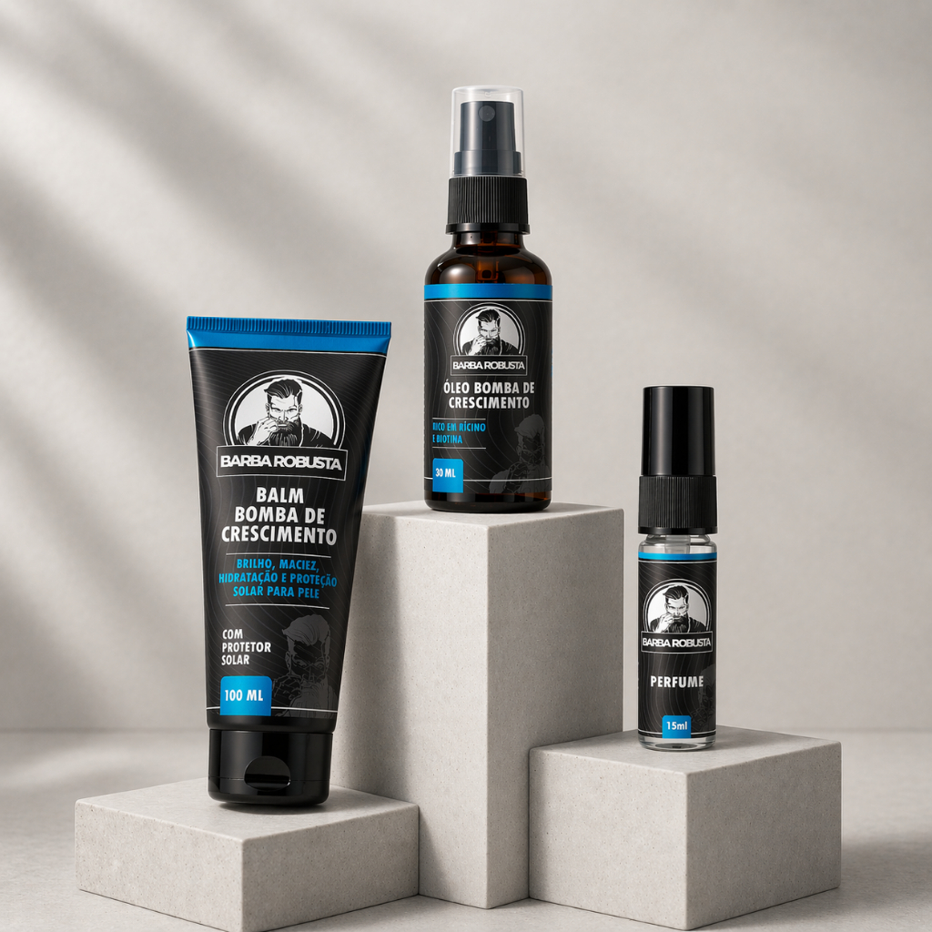 kit Barba Robusta Produtos Cuidados para Barba Balm Hidratante + óleo + perfume