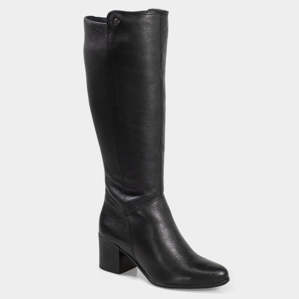 Bota Feminina Montaria Bottero Couro Cano Alto Reta Salto Bloco Médio 346903
