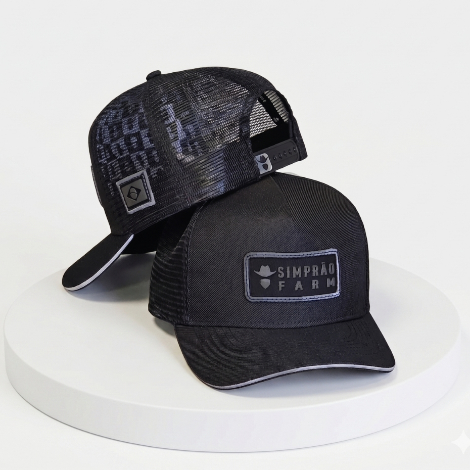 Boné Trucker Masculino Feminino Agro Simprão Farm Preto Ajustável Tela Aba Curvada Original