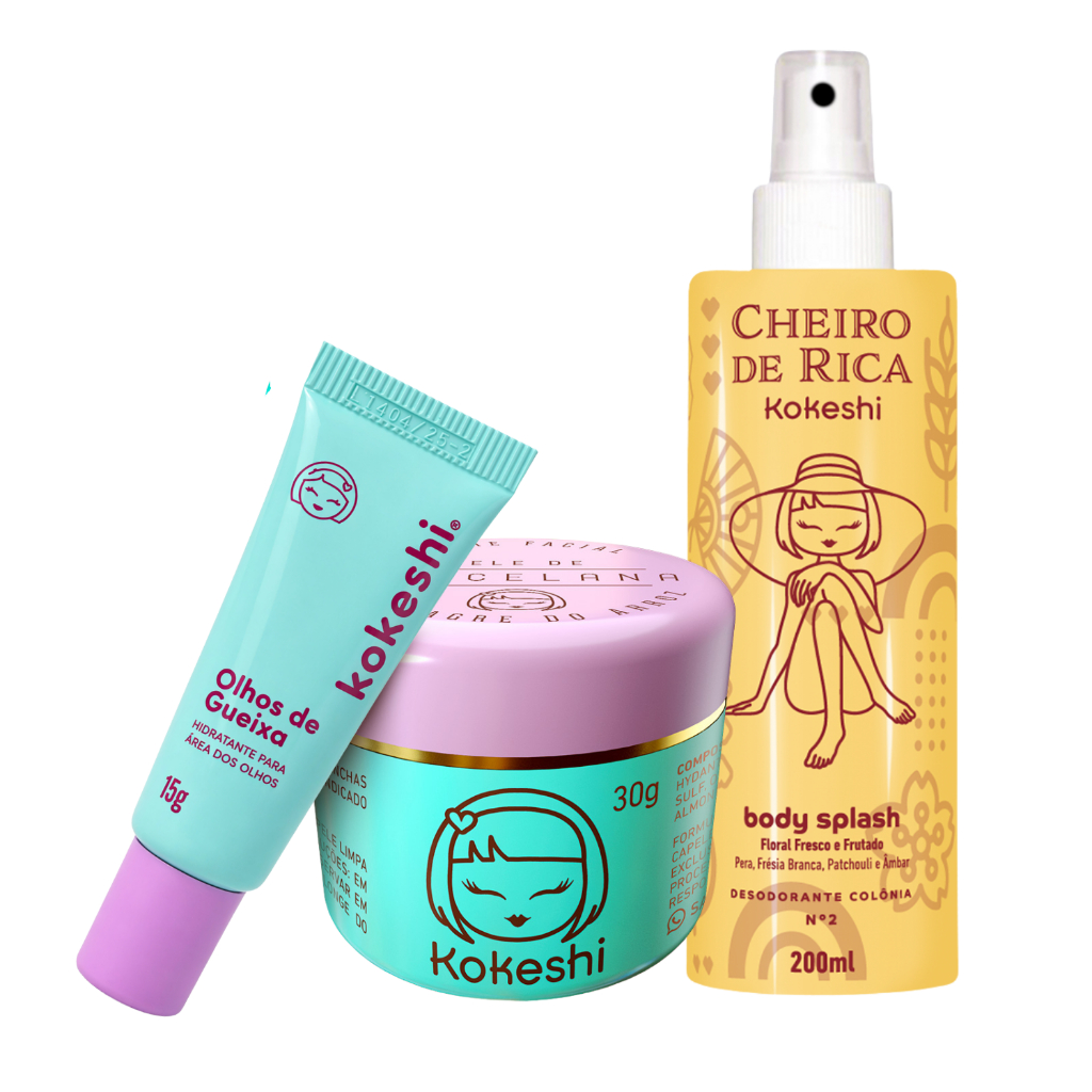 Imagem Kit Frescor Hidratação Kokeshi Pele de Porcelana Olhos Gueixa Cheiro Rica N2 Floral Fresco Frutado