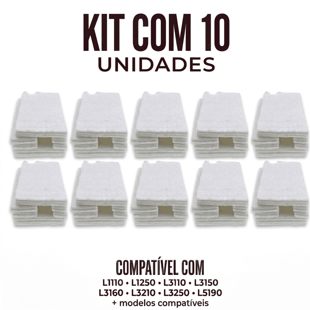 KIT 10 Almofada Absorvente Feltro Epson L3150 L3250 L3110 L3210 L5190 Sem Poliéster Alta Absorção