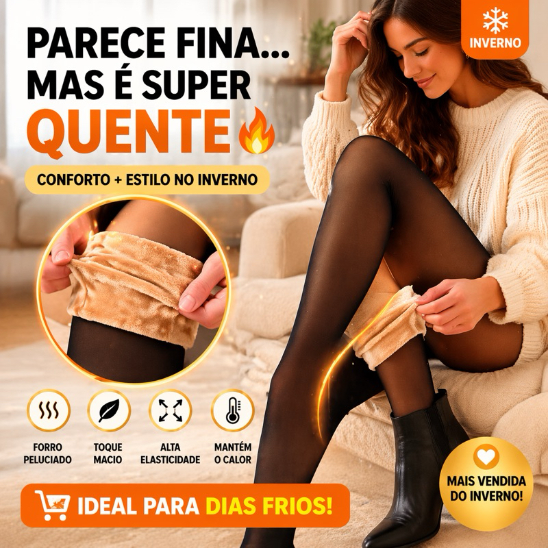 Meia Calça Térmica Peluciada Feminina Transparente Grossa Inverno Super Quente Confortável Não Marca