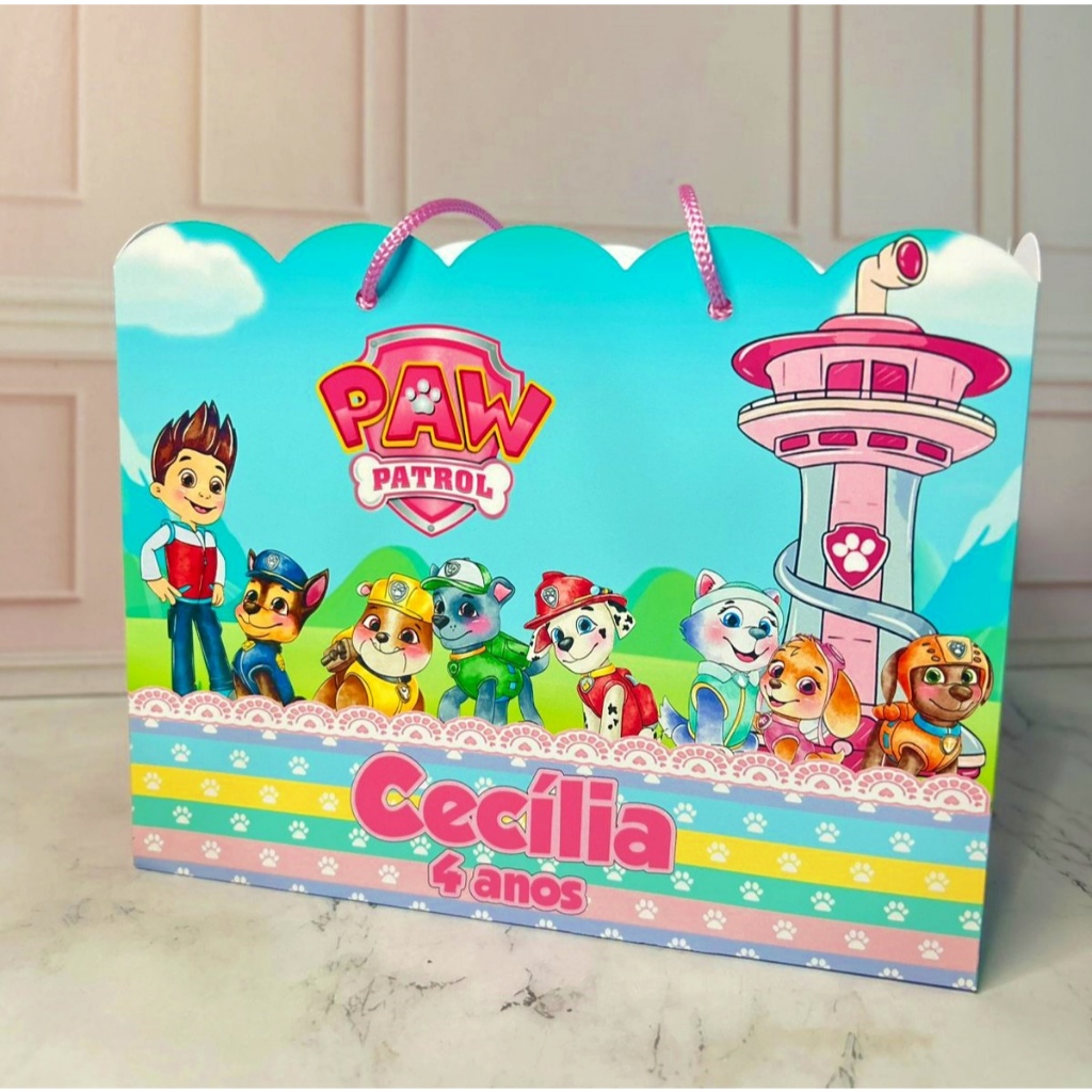 Sacolinhas Personalizadas Patrulha Canina Rosa I Lembrancinha Pegue Monte