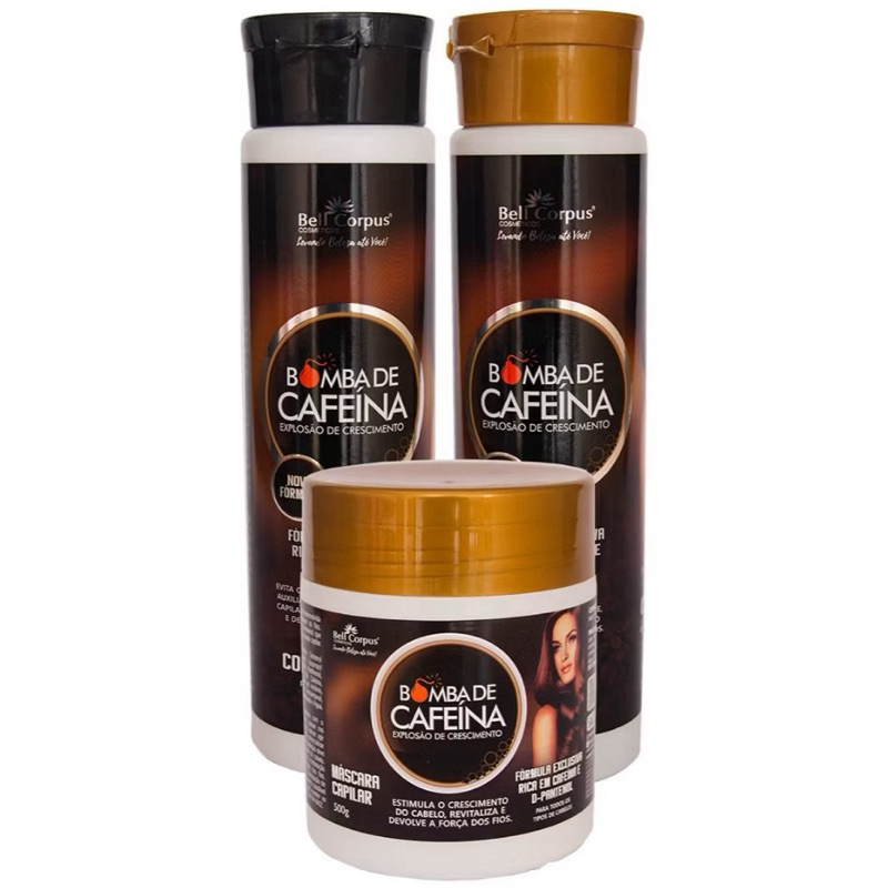 Kit Bomba de Cafeína Bell Corpus – Shampoo + Condicionador + Máscara Capilar | Crescimento e Força dos Fios
