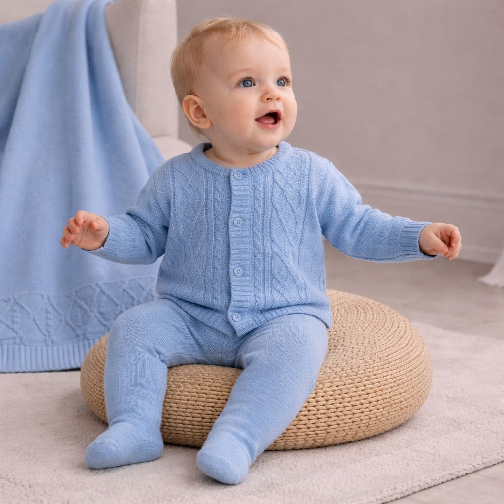 Kit Saida Maternidade Tricot Antialérgico Manta + Casaquinho + Calça  Bebê Menina Menino RN