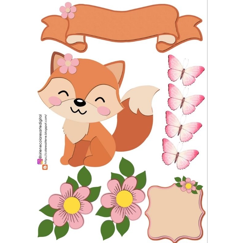 Topo de bolo Raposinha Raposa com nome personalizado topper