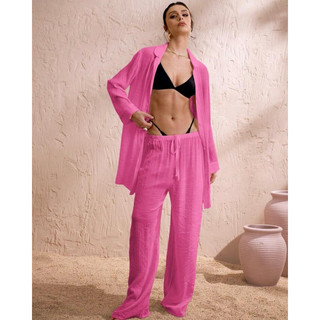 Calça Pantalona Feminina Saída de Praia Verão Cintura Alta com Amarração Leve e Fluida