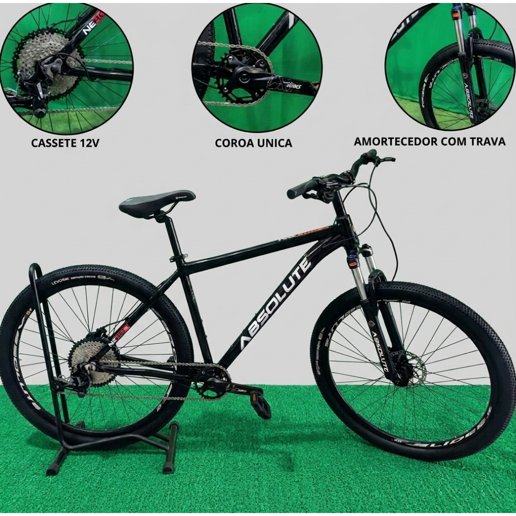 BICICLETA ARO 29 KIT 12V 1X12 ABSOLUTE NERO 5 BIKE 12 VELOCIDADES FREIO HIDRAULICO ABSOLUTE SUSPENSAO COM TRAVA