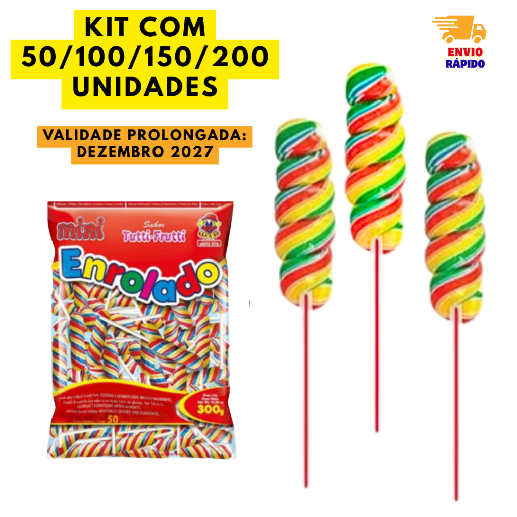 Pirulito Mini Enrolado Tutti-Frutti Aprox 50 Unidades 300g | Festa, Lembrancinha e Doces Infantis