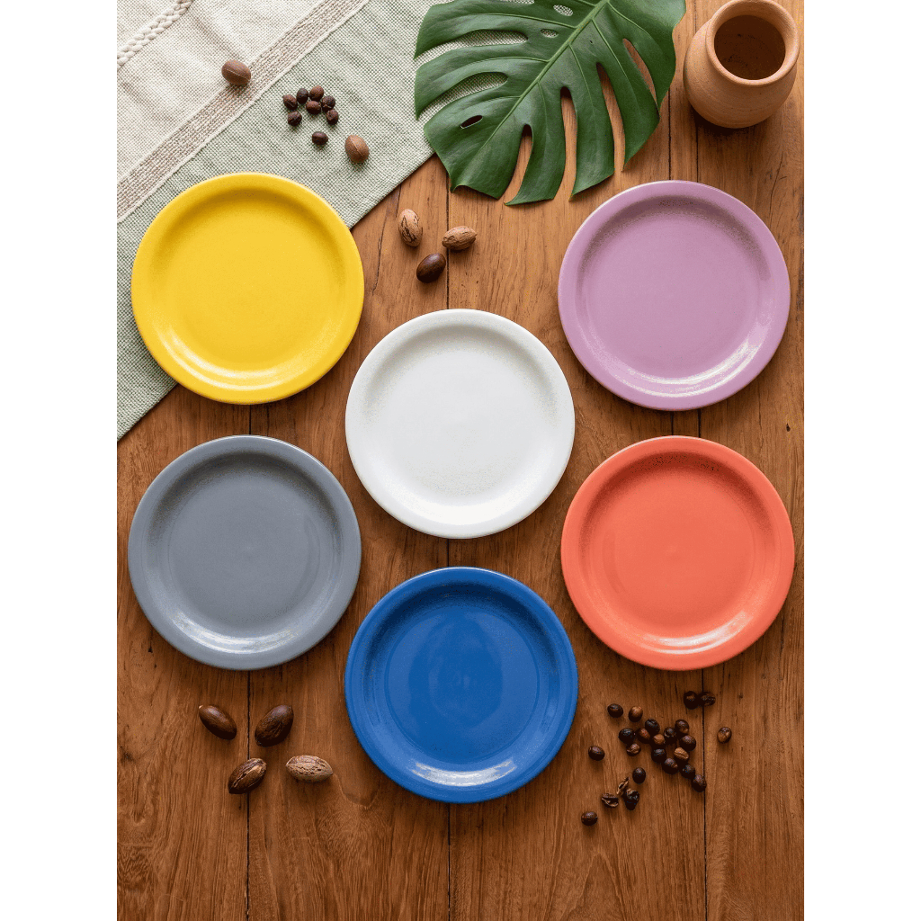 Kit 6 Pratos Rasos Coloridos Branco Cerâmica 25cm Mesa Posta Jantar Almoço Cozinha Moderno Resistente